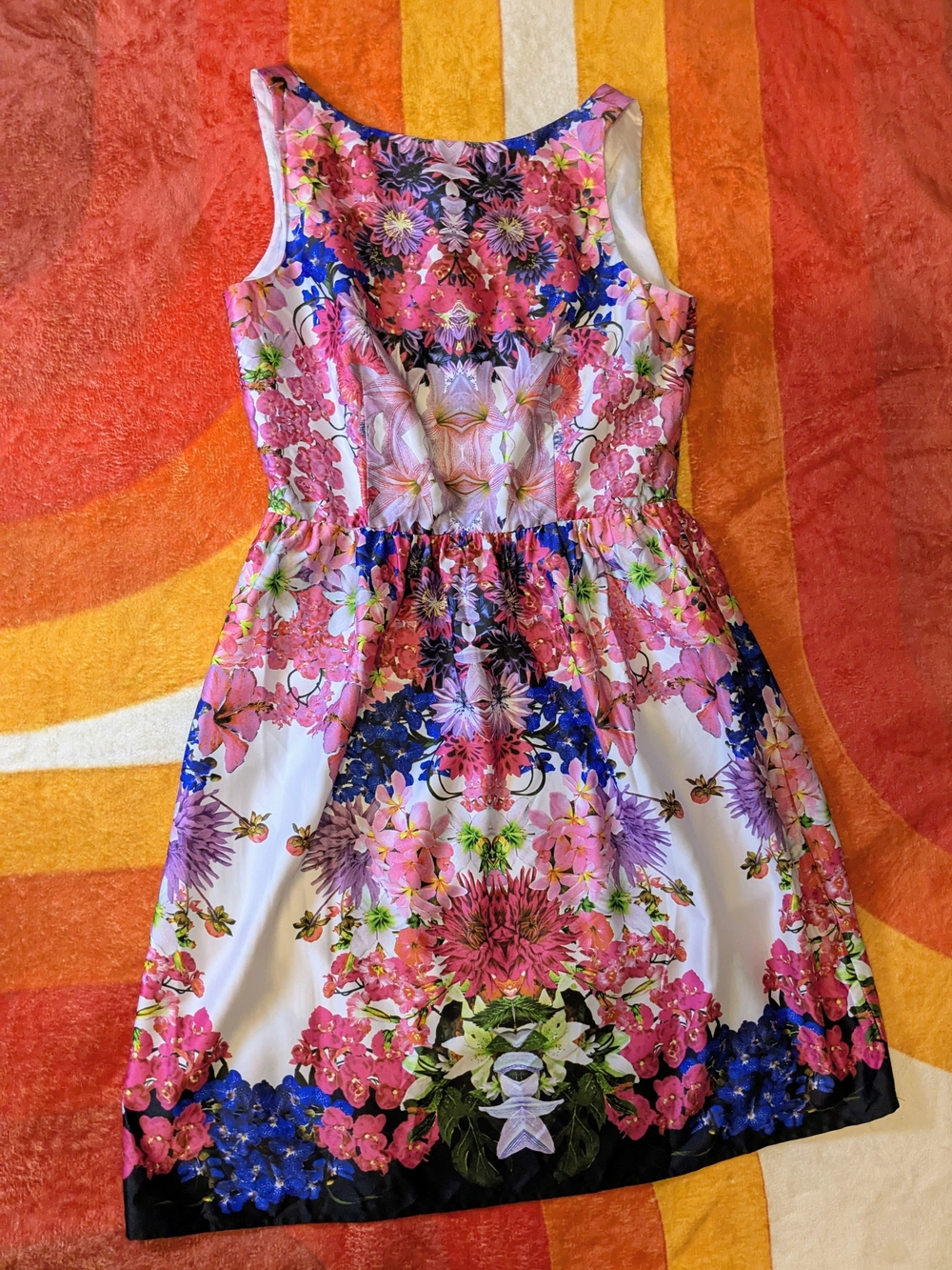 Liz Claiborne Pink and Blue Floral Sleeveless Dress, Size 10 Summer Spring Party